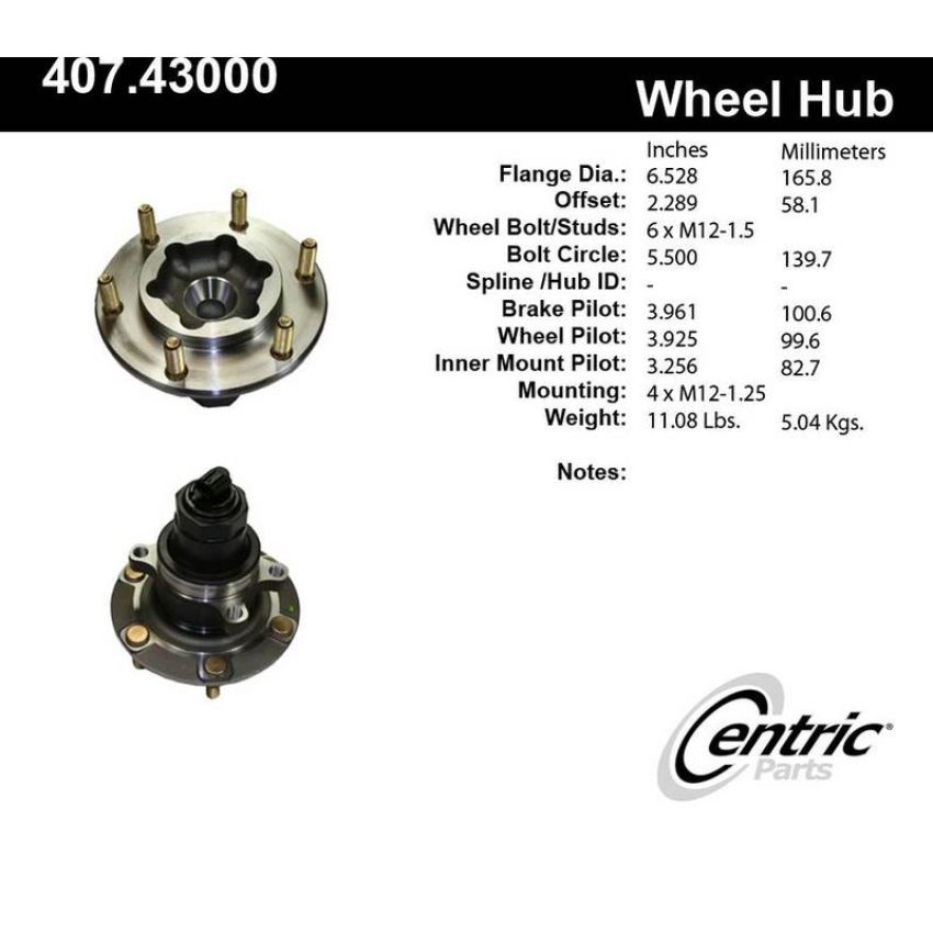 CENTRIC PARTS 407.43000 Centric Premium Hub and Bearing Assembly; With Integral ABS