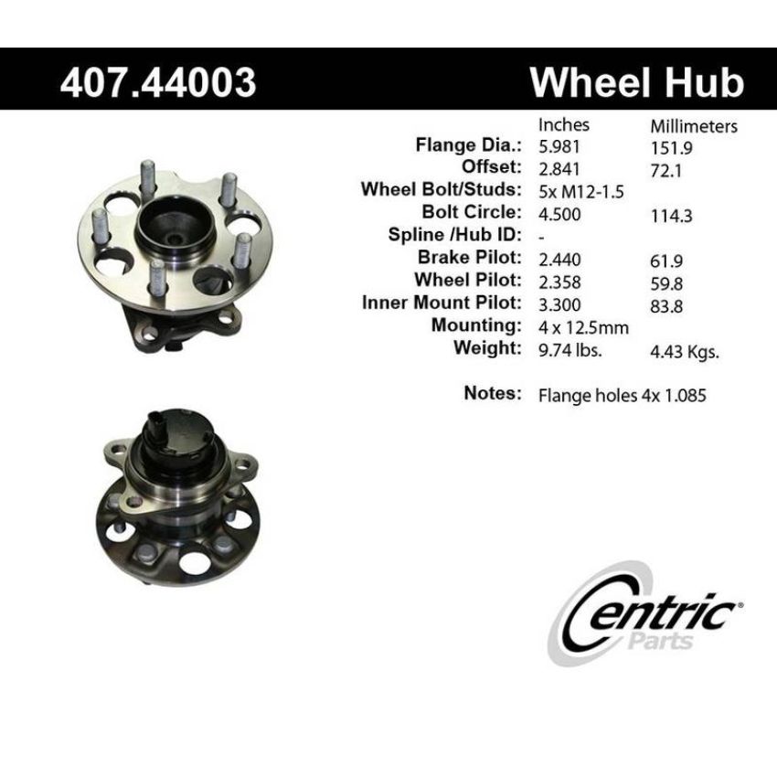 CENTRIC PARTS 407.44003 Centric Premium Hub and Bearing Assembly; With Integral ABS