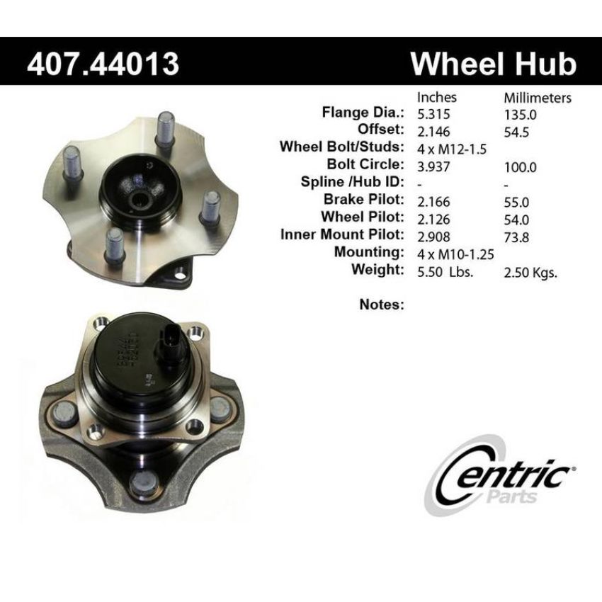 CENTRIC PARTS 407.44013 Centric Premium Hub and Bearing Assembly; With Integral ABS