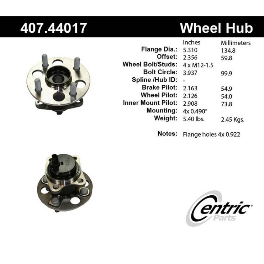 CENTRIC PARTS 407.44017 Centric Premium Hub and Bearing Assembly; With Integral ABS