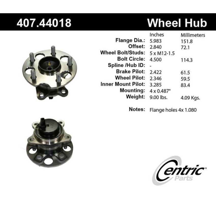CENTRIC PARTS 407.44018 Centric Premium Hub and Bearing Assembly; With Integral ABS