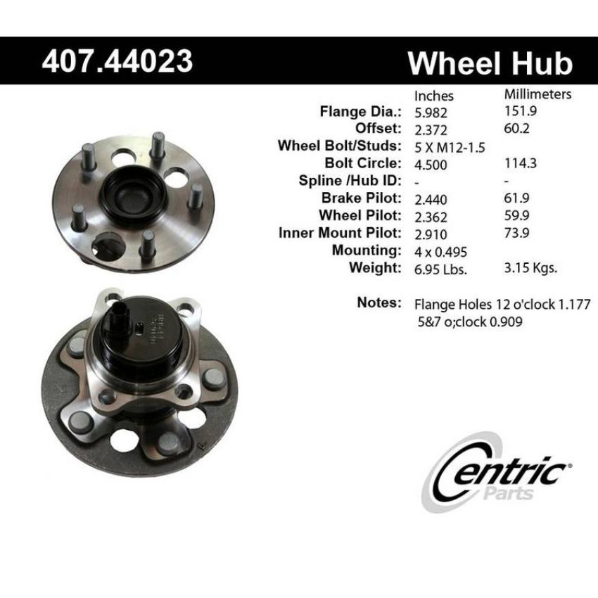 CENTRIC PARTS 407.44023 Centric Premium Hub and Bearing Assembly; With Integral ABS