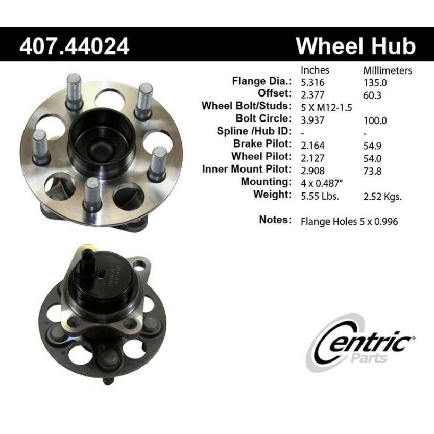 CENTRIC PARTS 407.44024 Centric Premium Hub and Bearing Assembly; With Integral ABS