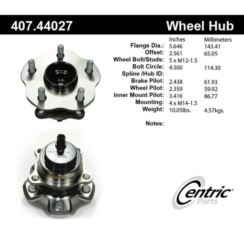 CENTRIC PARTS 407.44027 Centric Premium Hub and Bearing Assembly; With Integral ABS