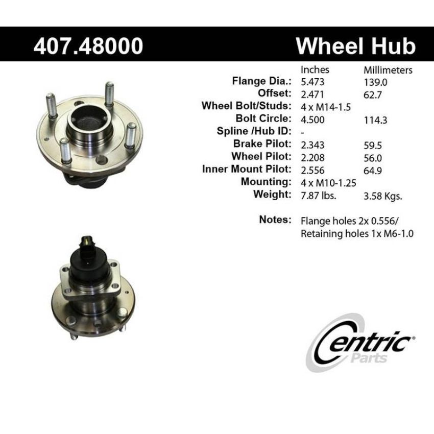 CENTRIC PARTS 407.48000 Centric Premium Hub and Bearing Assembly; With Integral ABS