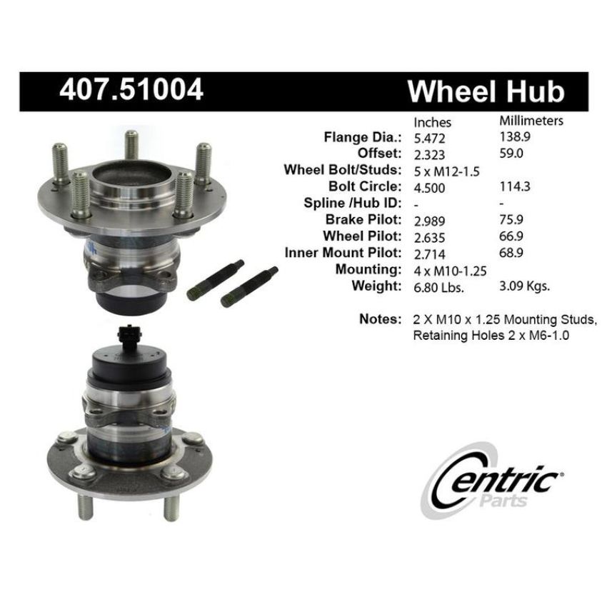 CENTRIC PARTS 407.51004 Centric Premium Hub and Bearing Assembly; With Integral ABS