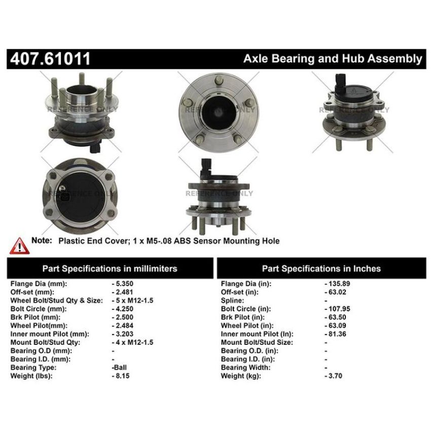 CENTRIC PARTS 407.61011 Centric Premium Hub and Bearing Assembly; With Integral ABS