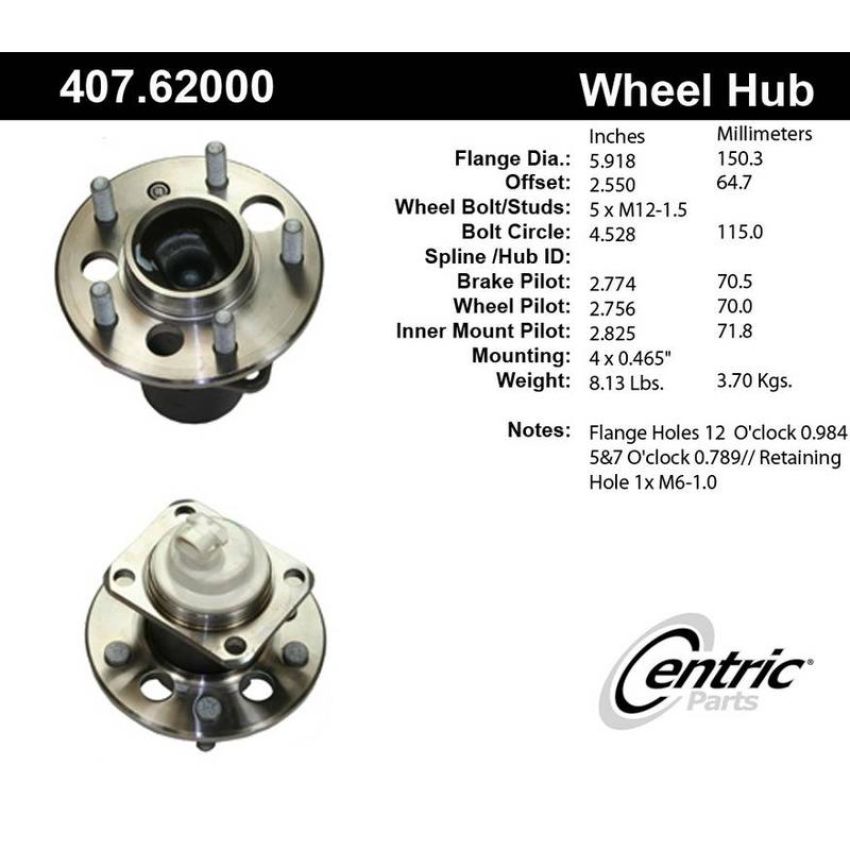 CENTRIC PARTS 407.62000 Centric Premium Hub and Bearing Assembly; With Integral ABS