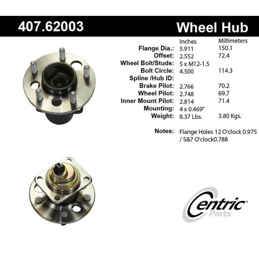 CENTRIC PARTS 407.62003 Centric Premium Hub and Bearing Assembly; With Integral ABS