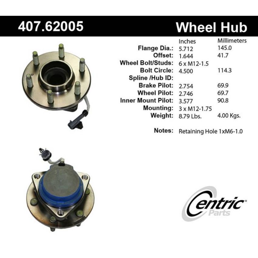 CENTRIC PARTS 407.62005 Centric Premium Hub and Bearing Assembly; With Integral ABS