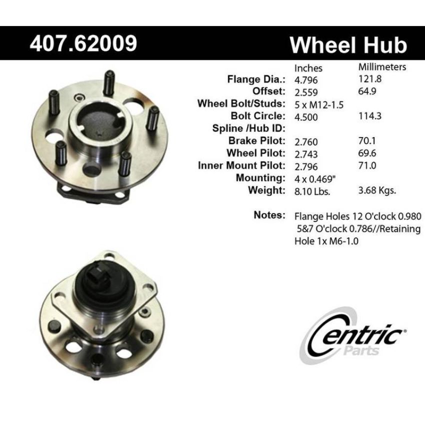 CENTRIC PARTS 407.62009 Centric Premium Hub and Bearing Assembly; With Integral ABS