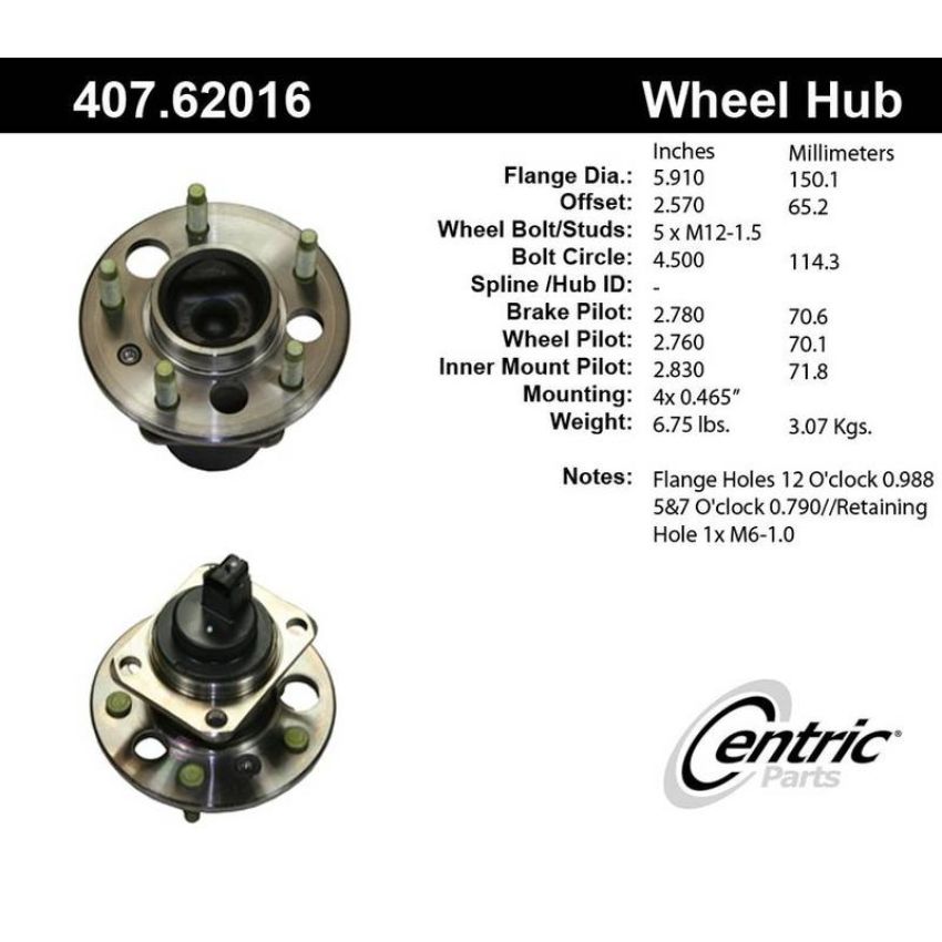 CENTRIC PARTS 407.62016 Centric Premium Hub and Bearing Assembly; With Integral ABS
