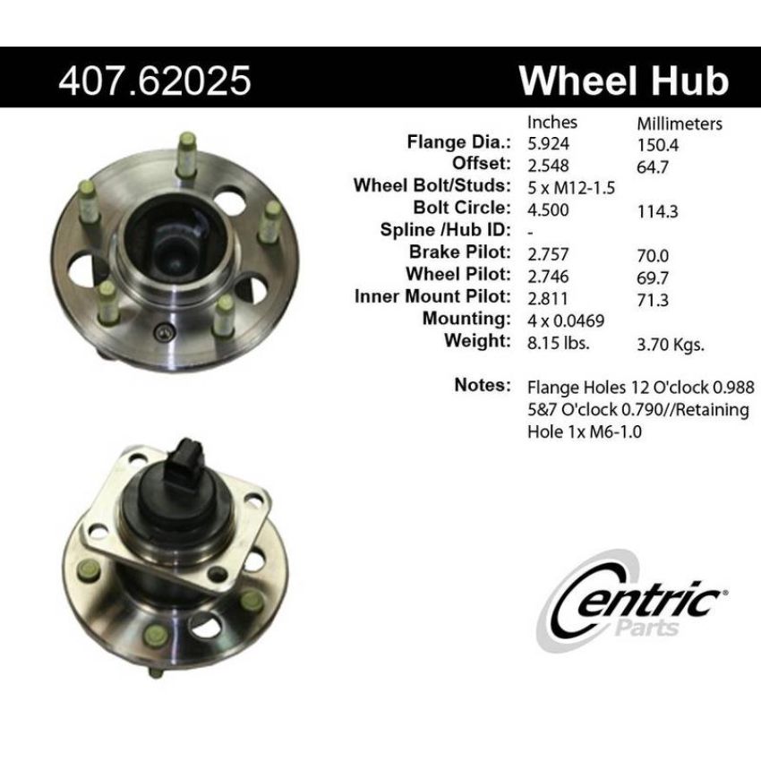 CENTRIC PARTS 407.62025 Centric Premium Hub and Bearing Assembly; With Integral ABS