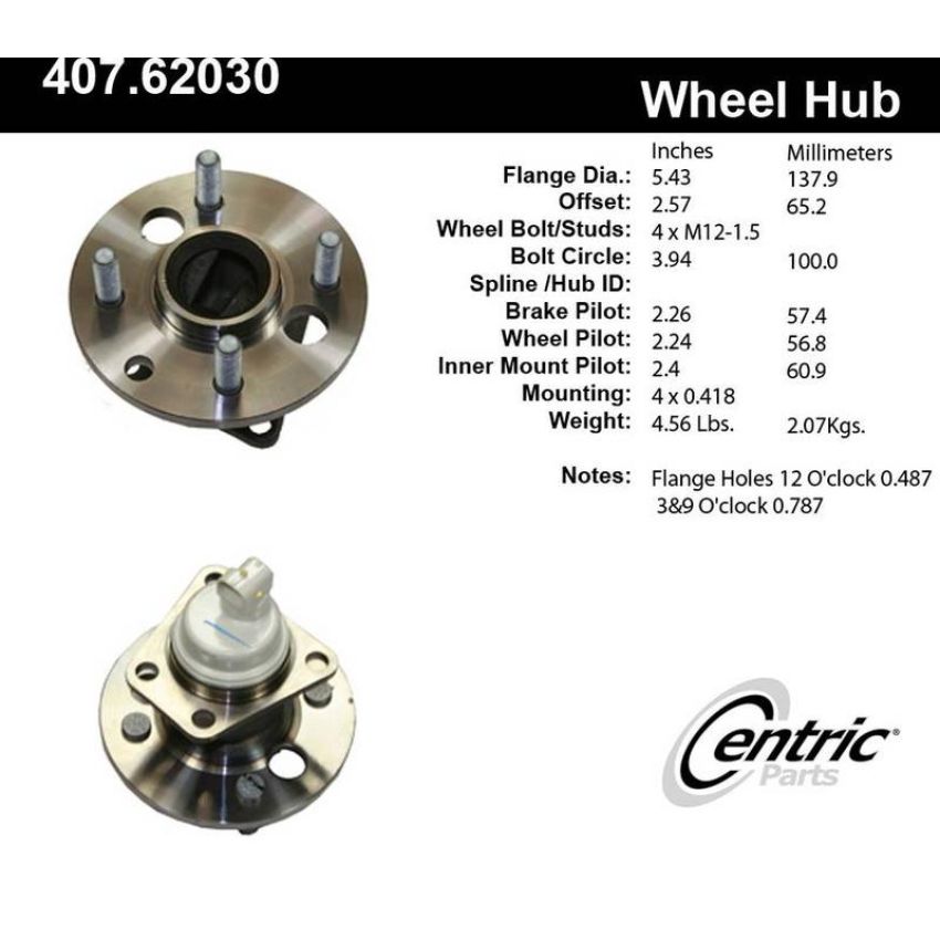 CENTRIC PARTS 407.62030 Centric Premium Hub and Bearing Assembly; With Integral ABS
