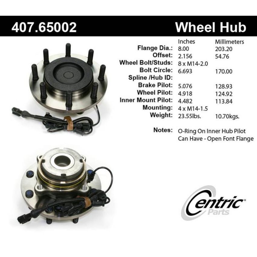 CENTRIC PARTS 407.65002 Centric Premium Hub and Bearing Assembly; With Integral ABS