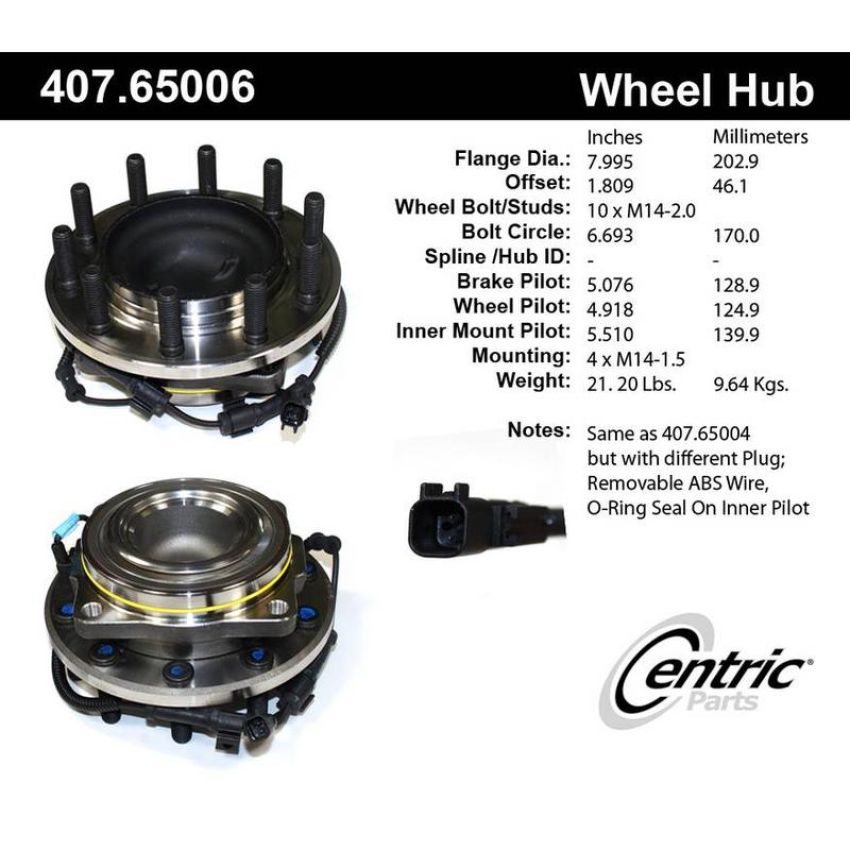CENTRIC PARTS 407.65006 Centric Premium Hub and Bearing Assembly; With Integral ABS