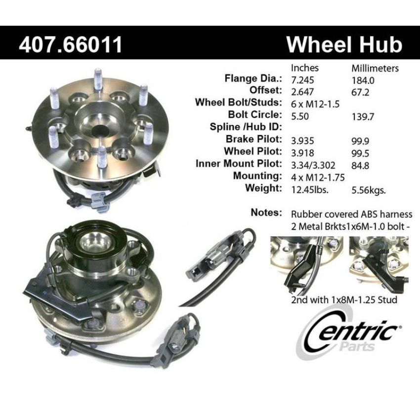 CENTRIC PARTS 407.66011 Centric Premium Hub and Bearing Assembly; With Integral ABS