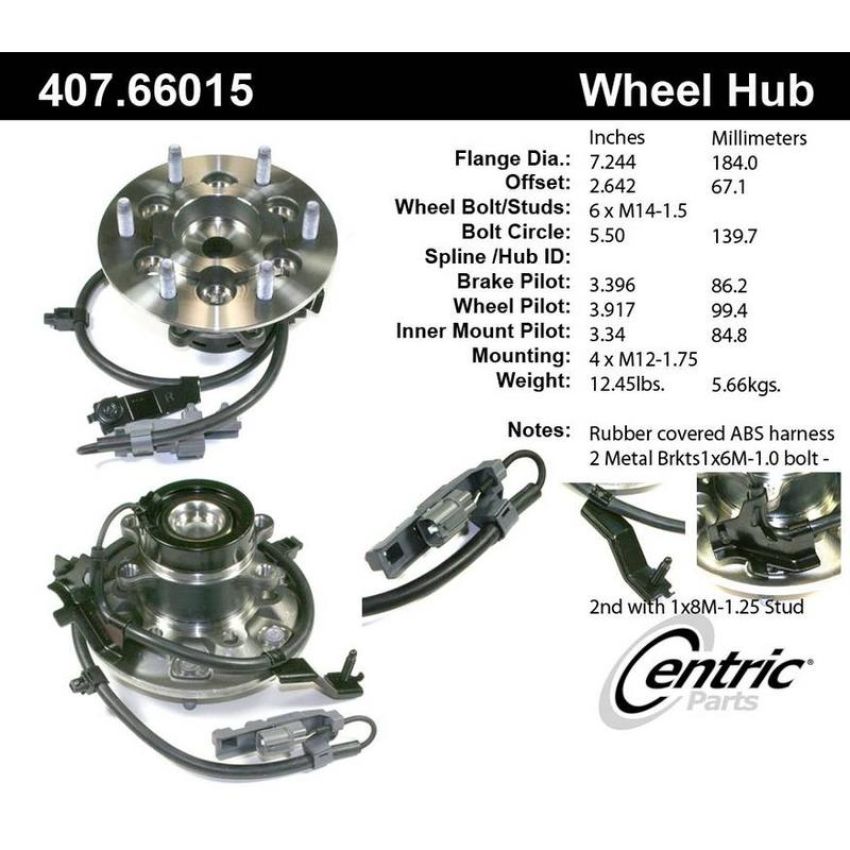 CENTRIC PARTS 407.66015 Centric Premium Hub and Bearing Assembly; With Integral ABS