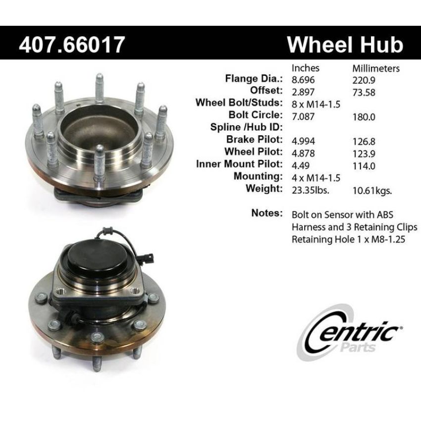 CENTRIC PARTS 407.66017 Centric Premium Hub and Bearing Assembly; With Integral ABS