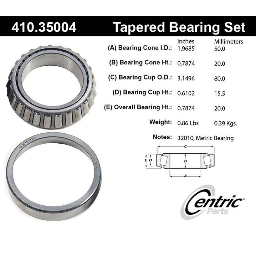 CENTRIC PARTS 410.35004 Centric Premium Wheel Bearing and Race Set