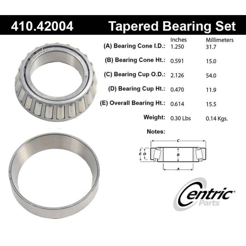 CENTRIC PARTS 410.42004 Centric Premium Wheel Bearing and Race Set