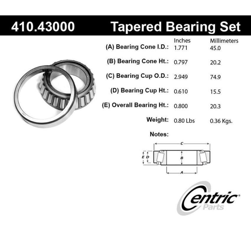 CENTRIC PARTS 410.43000 Centric Premium Wheel Bearing and Race Set