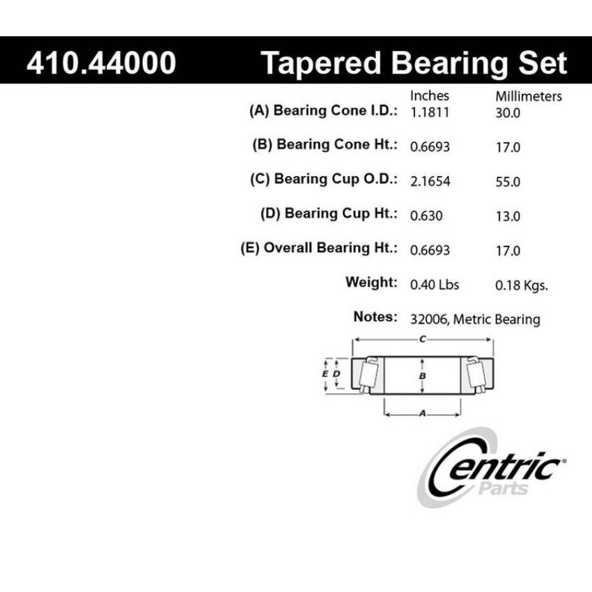 CENTRIC PARTS 410.44000 Centric Premium Wheel Bearing and Race Set