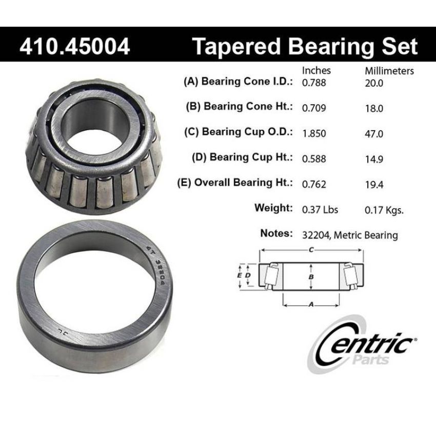CENTRIC PARTS 410.45004 Centric Premium Wheel Bearing and Race Set