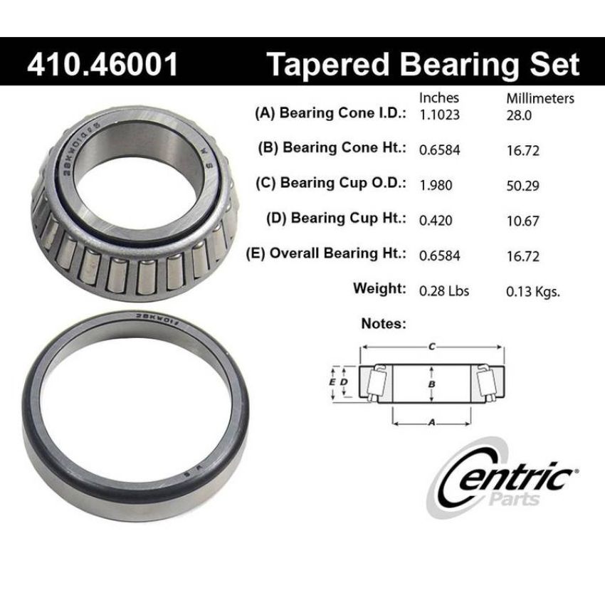 CENTRIC PARTS 410.46001 Centric Premium Wheel Bearing and Race Set