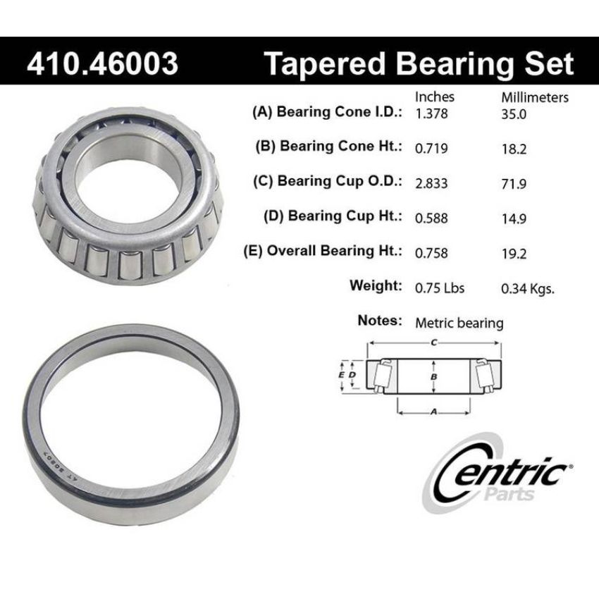CENTRIC PARTS 410.46003 Centric Premium Wheel Bearing and Race Set