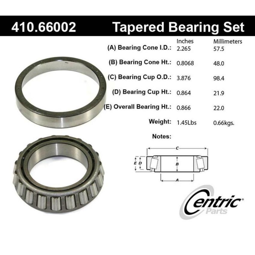 CENTRIC PARTS 410.66002 Centric Premium Wheel Bearing and Race Set