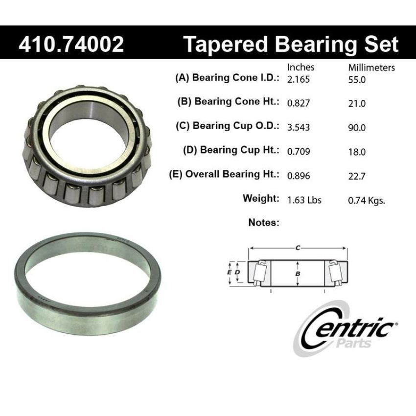 CENTRIC PARTS 410.74002 Centric Premium Wheel Bearing and Race Set