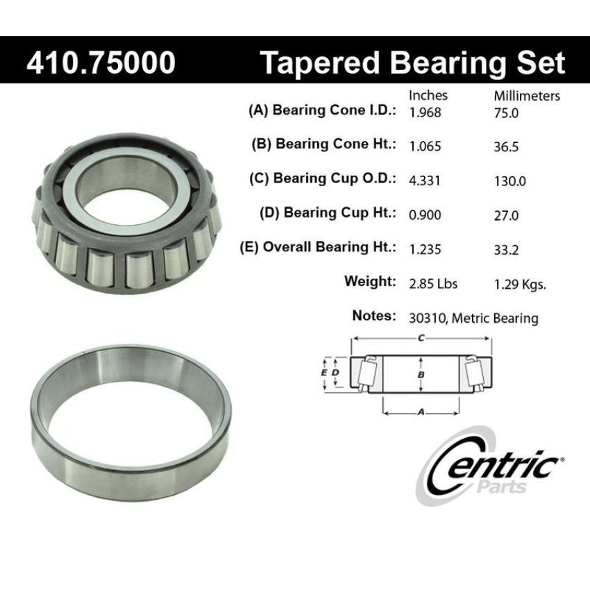 CENTRIC PARTS 410.75000 Centric Premium Wheel Bearing and Race Set