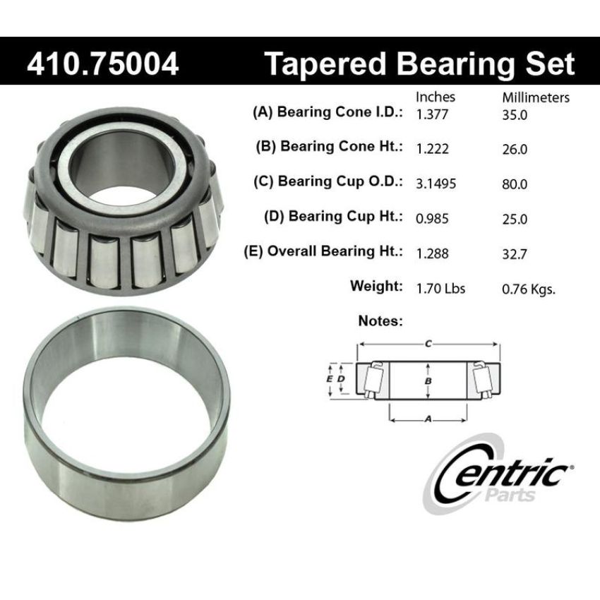 CENTRIC PARTS 410.75004 Centric Premium Wheel Bearing and Race Set