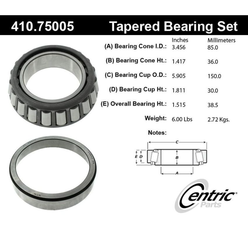 CENTRIC PARTS 410.75005 Centric Premium Wheel Bearing and Race Set