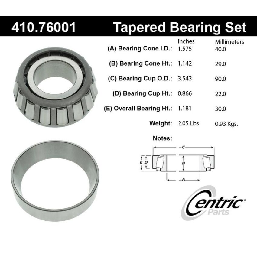 CENTRIC PARTS 410.76001 Centric Premium Wheel Bearing and Race Set