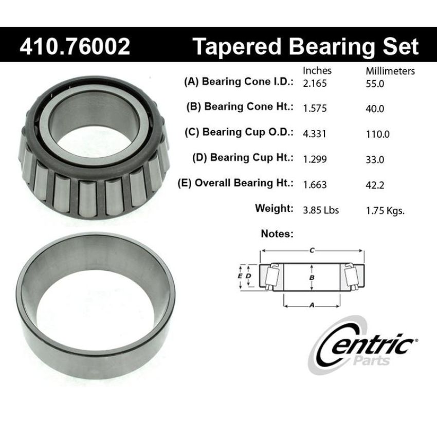 CENTRIC PARTS 410.76002 Centric Premium Wheel Bearing and Race Set