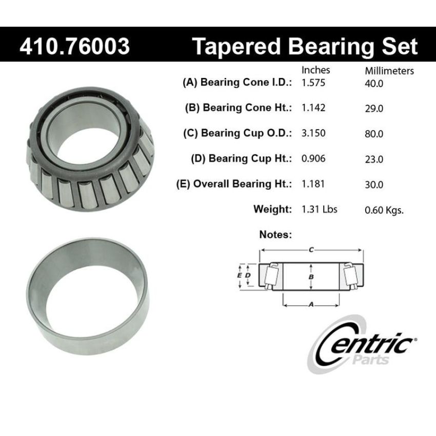 CENTRIC PARTS 410.76003 Centric Premium Wheel Bearing and Race Set