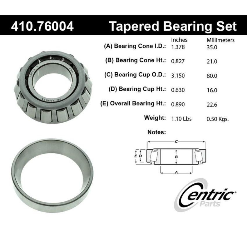 CENTRIC PARTS 410.76004 Centric Premium Wheel Bearing and Race Set