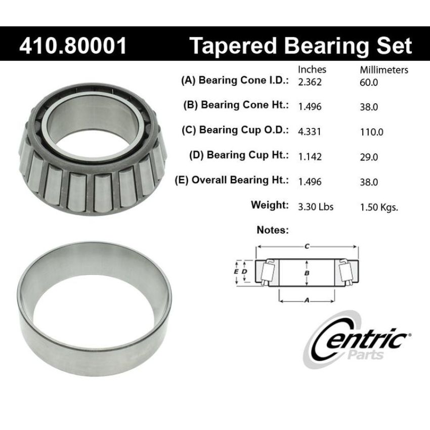 CENTRIC PARTS 410.80001 Centric Premium Wheel Bearing and Race Set
