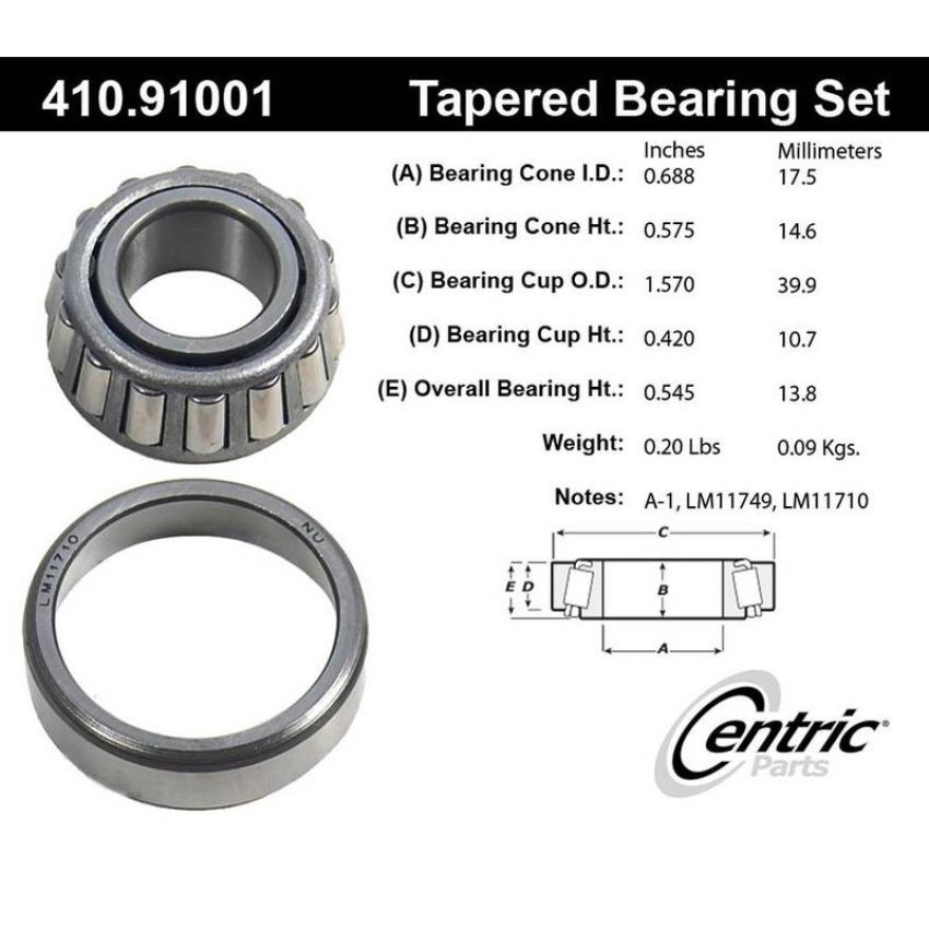 CENTRIC PARTS 410.91001 Centric Premium Wheel Bearing and Race Set
