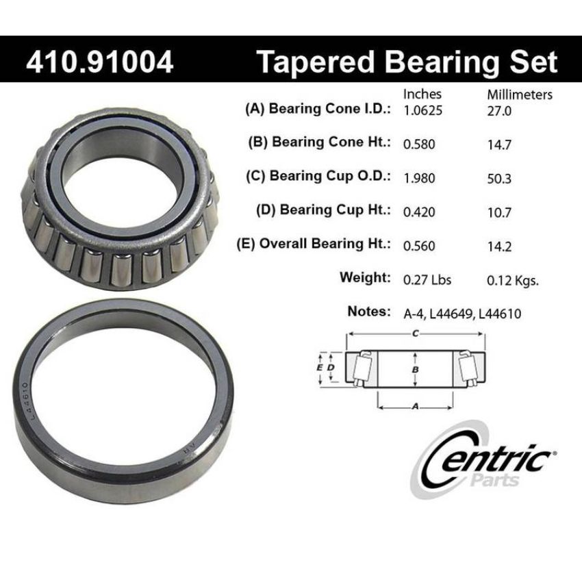 CENTRIC PARTS 410.91004 Centric Premium Wheel Bearing and Race Set