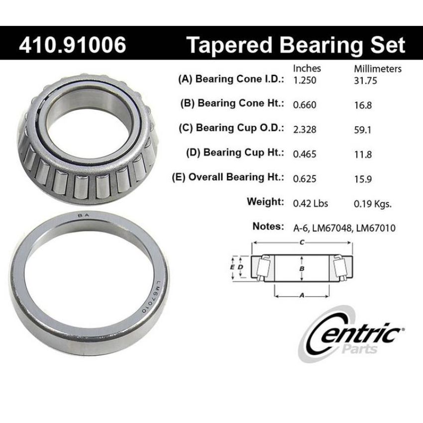 CENTRIC PARTS 410.91006 Centric Premium Wheel Bearing and Race Set
