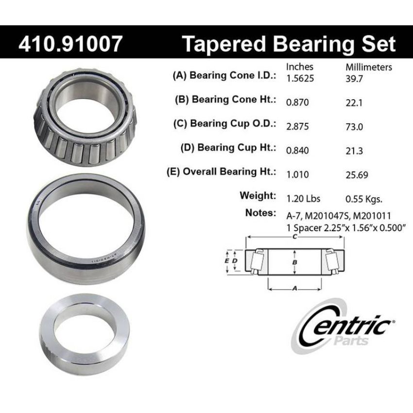 CENTRIC PARTS 410.91007 Centric Premium Wheel Bearing and Race Set