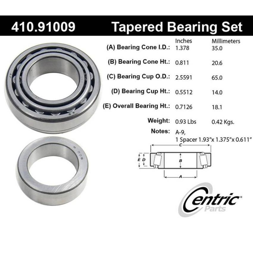 CENTRIC PARTS 410.91009 Centric Premium Wheel Bearing and Race Set