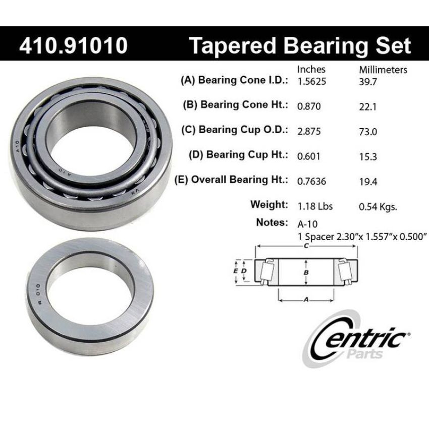 CENTRIC PARTS 410.91010 Centric Premium Wheel Bearing and Race Set