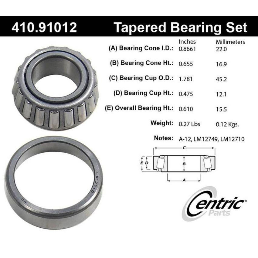 CENTRIC PARTS 410.91012 Centric Premium Wheel Bearing and Race Set