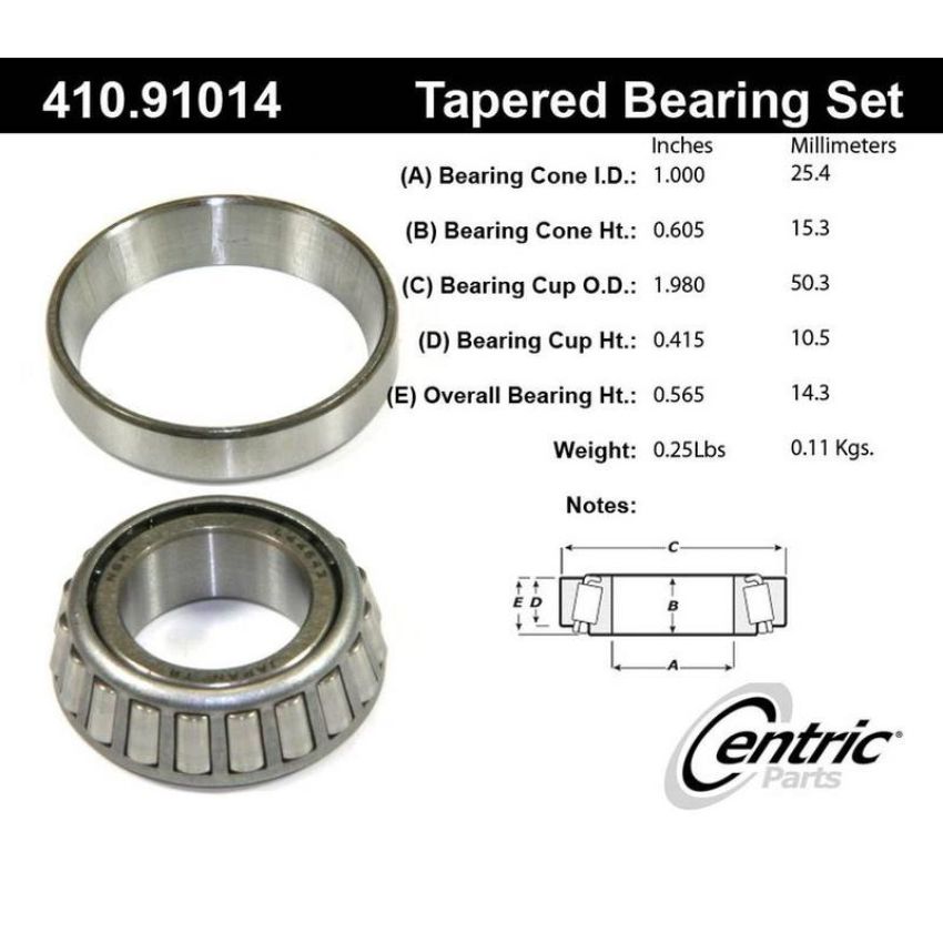 CENTRIC PARTS 410.91014 Centric Premium Wheel Bearing and Race Set