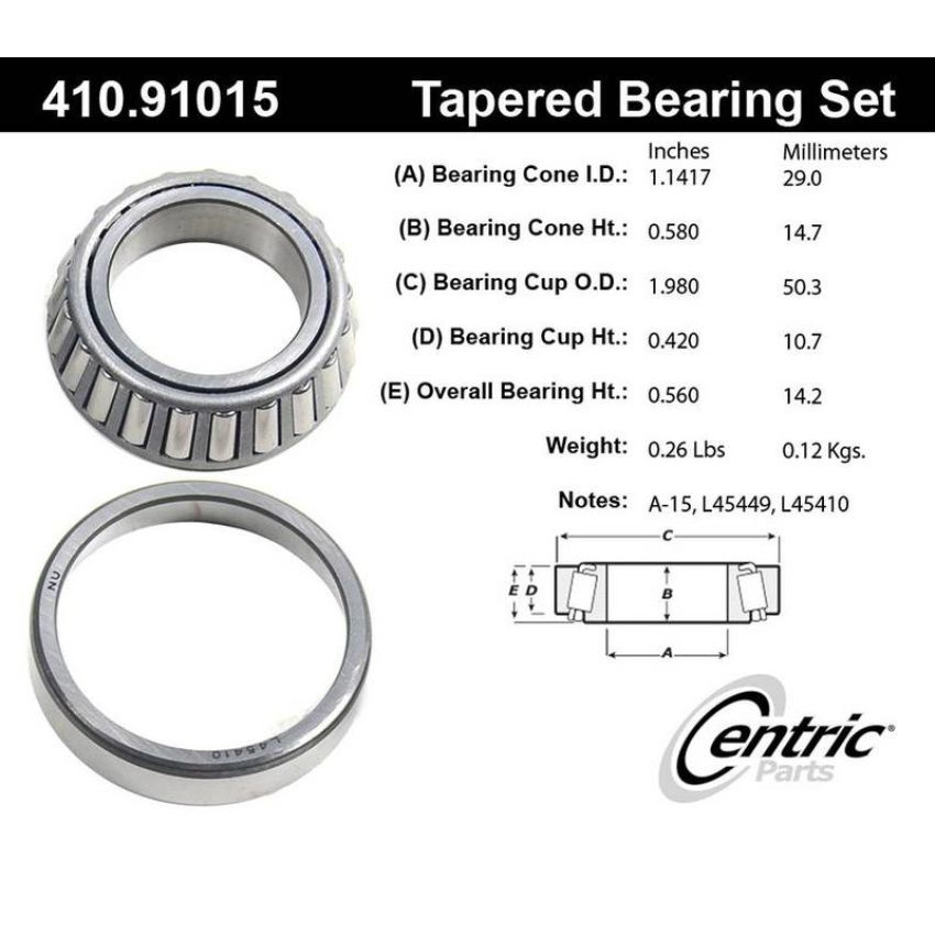 CENTRIC PARTS 410.91015 Centric Premium Wheel Bearing and Race Set