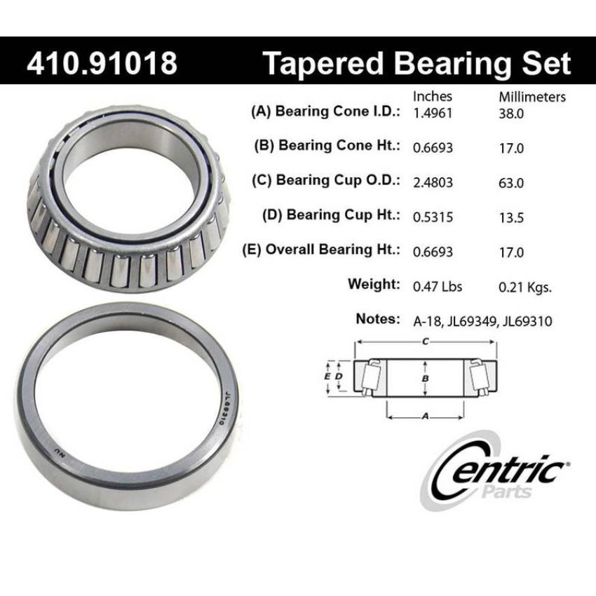 CENTRIC PARTS 410.91018 Centric Premium Wheel Bearing and Race Set